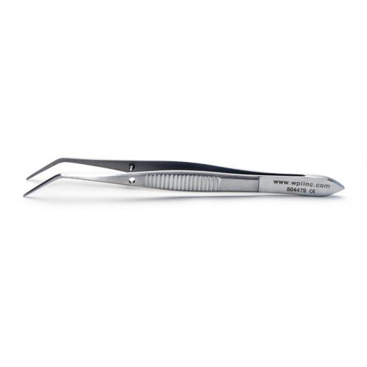 504479, Microdissecting Forceps, 10.2 cm, Angled, Serrated
